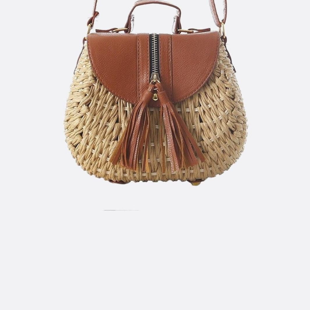 Lina | Kleine Schultertasche aus Strohseil mit verstellbarem Riemen & Quasten-Detail – Crossbody Sommertasche