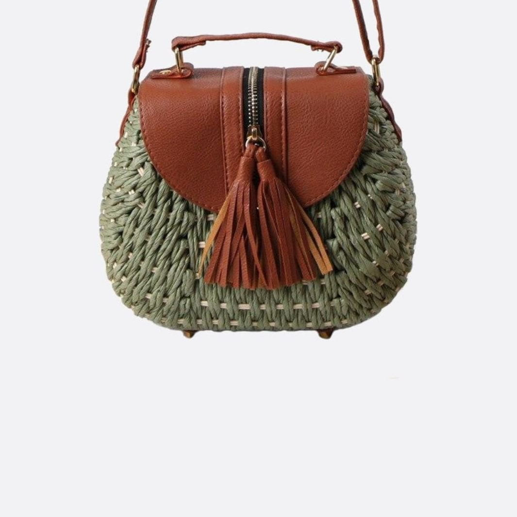 Lina | Kleine Schultertasche aus Strohseil mit verstellbarem Riemen & Quasten-Detail – Crossbody Sommertasche