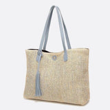Mira | Große Strohtasche mit langen Tragehenkeln & Deko-Pompon – Sommerlicher Shopper aus Naturmaterial