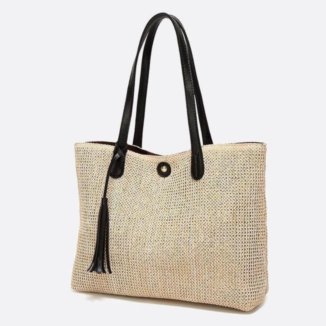 Mira | Große Strohtasche mit langen Tragehenkeln & Deko-Pompon – Sommerlicher Shopper aus Naturmaterial