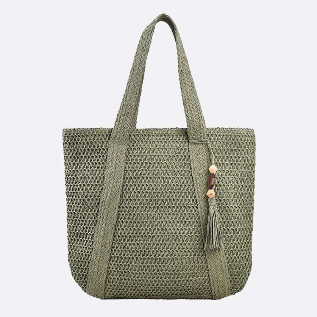 Sienna | Große Strohtasche mit Reißverschluss & Schulterriemen – Sommerliche Damen-Tote Bag mit Innentasche & Deko-Quaste